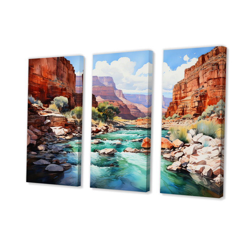 Nevada Canyon River sur toile, reproduction de 3 pièces, H 40 po x l 60 po x P 1 po