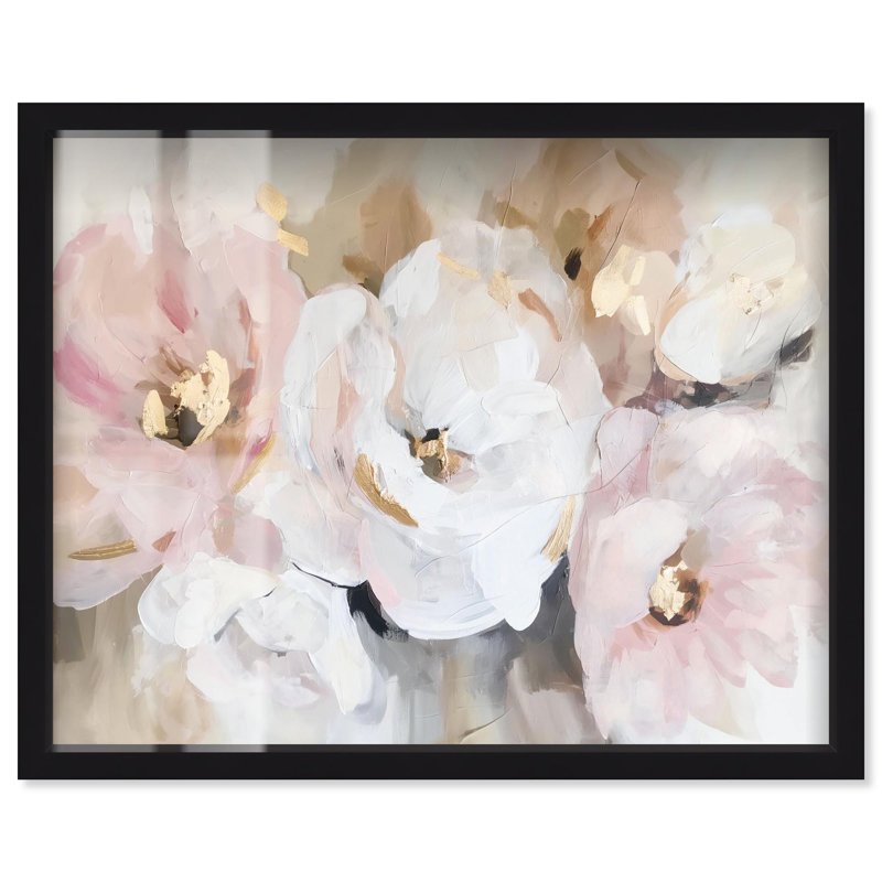 «White Mist Blooms Shadowbox Print Landscape Art» par Art Remedy, H 17 po x l 21 po, Noir