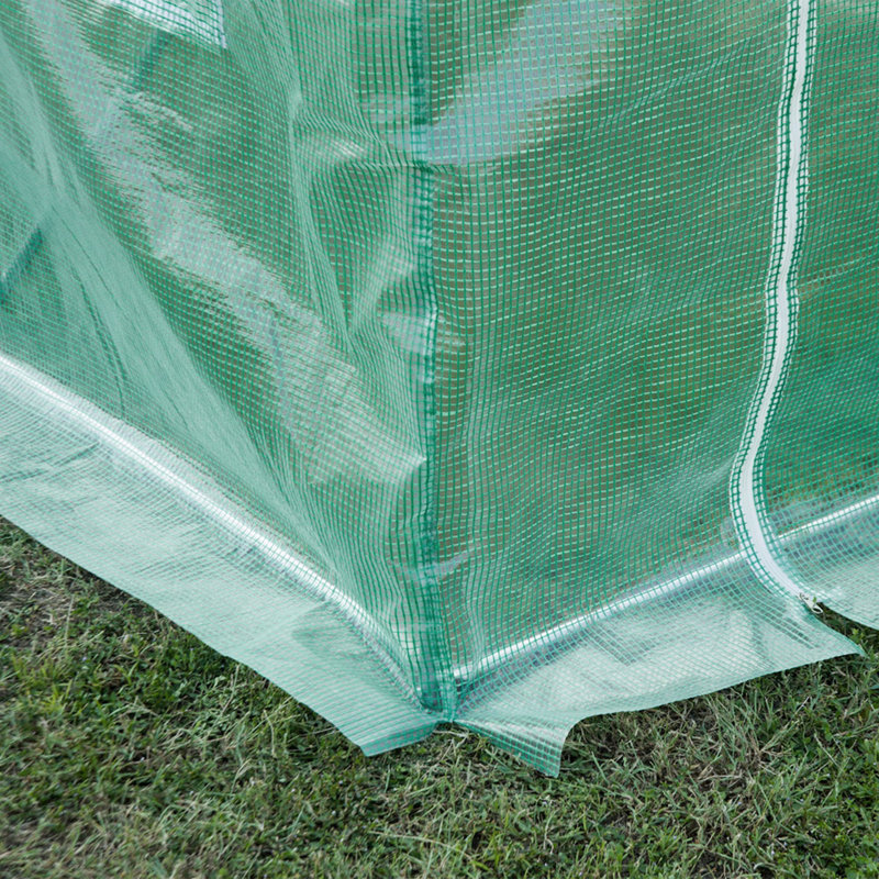 9.8' x 6.6' x 6.6' Plastic Greenhouse Cover Replacement, Heavy Duty Waterproof Tarp for Hoop House, Sheeting with 6 Windows, Door & Reinforcement Grid, Green
