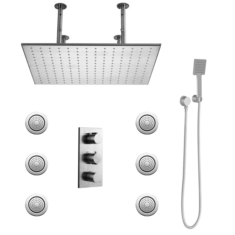 FontanaShowers Sofia Ceiling Rain Shower Head Set with Body Sprays and Hand Shower, Chrome, 5.6" H x 24" W