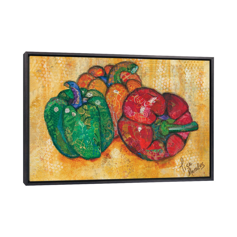 «Three Peppers», reproduction d'art sur toile encadrée, 48" x 32", Framed Canvas, Distressed Black