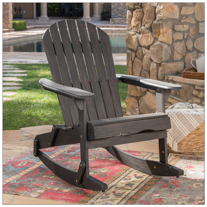 Slat-Backed Acacia Wood Adirondack Rocking Chair, Perfect For Outdoor Comfort And Style With Weather-Resistant Durability