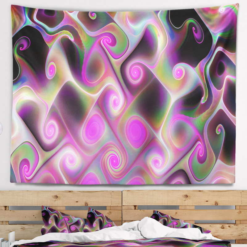 Motif fractal rose abstrait avec tourbillons tapisserie, H 32 po x l 39 po