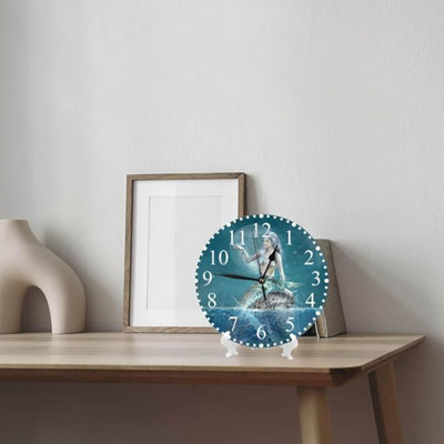 Belle sirène horloge murale fantaisie paysage marin horloge 10 pouces silencieuse horloges sans tic-tac à piles pour la maison salon buanderie cuisine chambre bureau