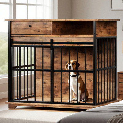 Meuble de caisse en bois pour chien avec plateau pour chiens de taille moyenne à grande, chenil décoratif d'intérieur pour chien