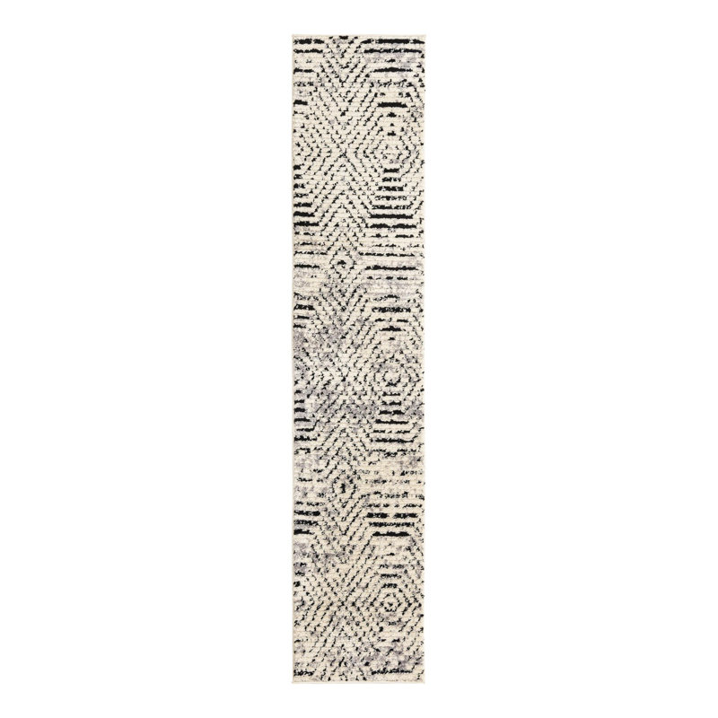 Tapis géométrique tissé à la machine Tharon, Tapis de couloir 2 pi x 10 pi