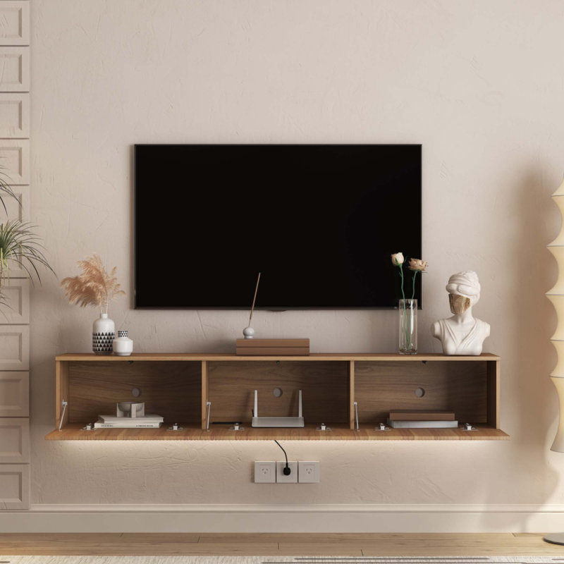 Meuble télé flottant avec 16 couleurs DEL, H 11,8 po x L 68,8 po x l 11,8 po, Bois