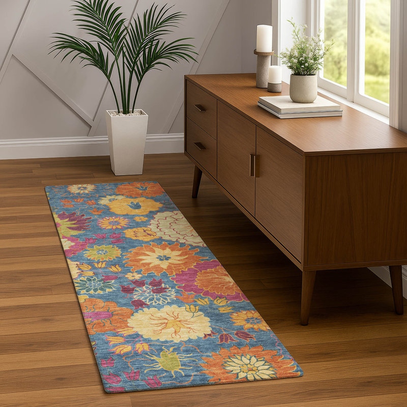 Machine Washable Indoor/Outdoor Matteson ACN2293 Floral Rug, Runner 2'3" x 7'6"