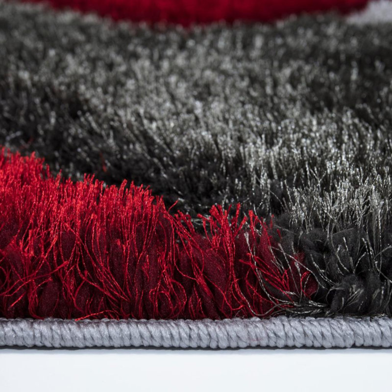 Woodcreek Shaggy Red/Grey Rug, Rectangle 80 x 150cm