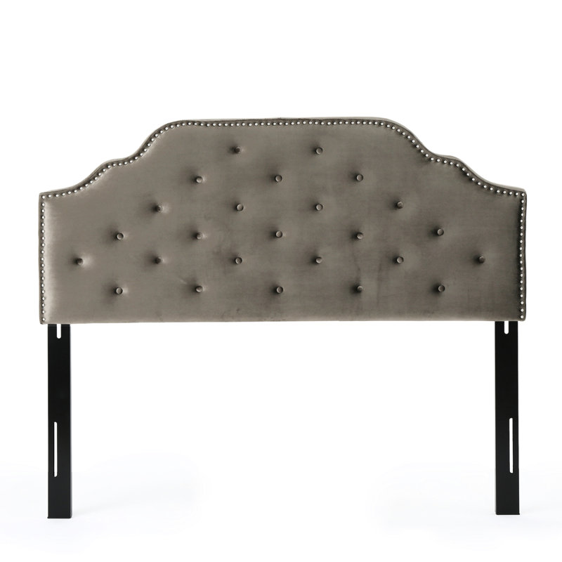  Headboard With Grey Velvet Finish, Highlighting Design, Button Diamond Stitch And Alluring Nailhead Details, Assembly Required In Velvet, Emphasizing Style, Appealing Highlights,