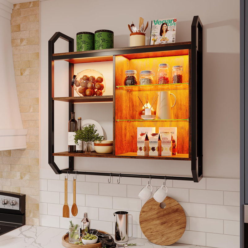 34" LED Wall Mounted Shelf, Rustic Brown