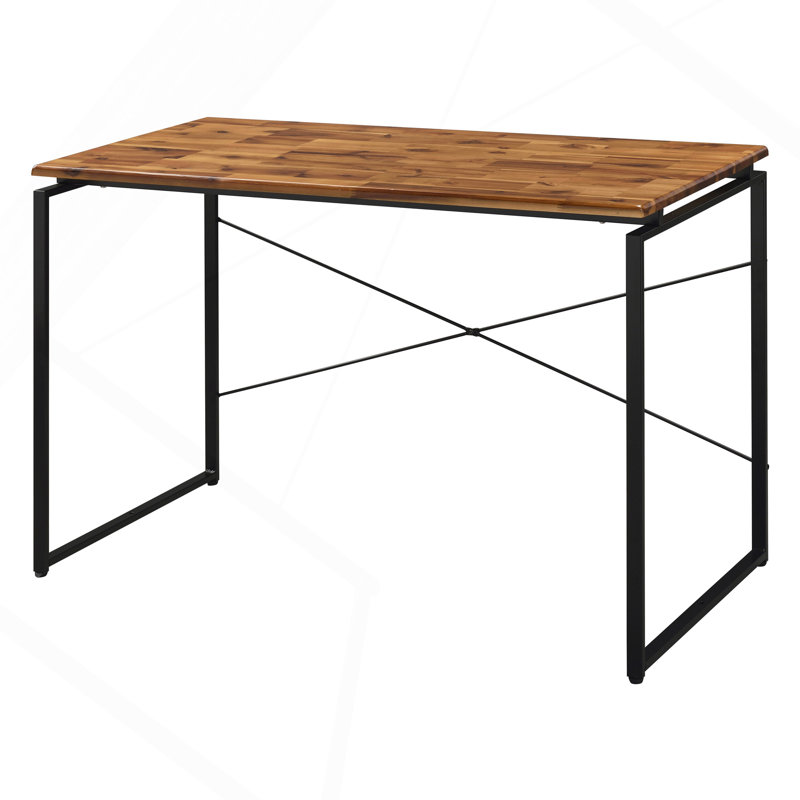 Bureau d'écriture chêne et noir avec base en métal, Brun / Noir