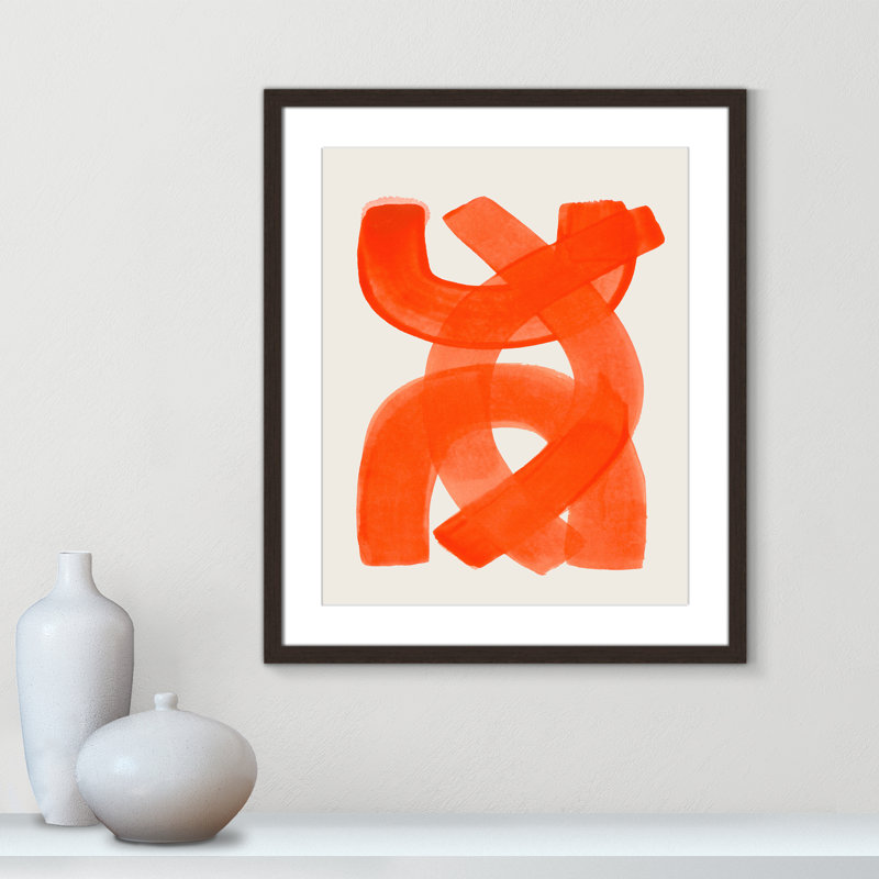 «Orange Strokes Print» par Haniff, L 21,5 po x H 25,5 po, Imprimé mat, Noyer à grain ouvert