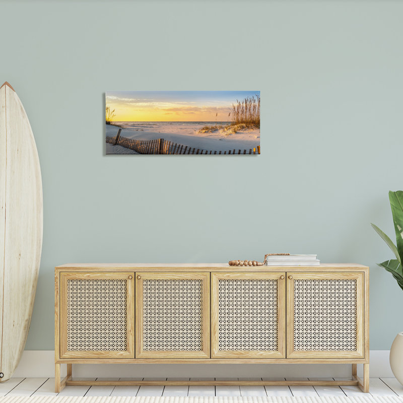 Panoramic Coastal Beach Sunrise Yellow Canvas Landscape Print
