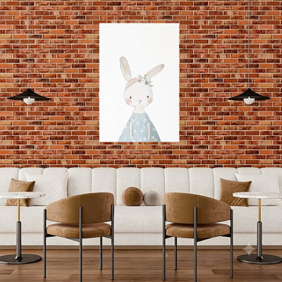 Sweet Floral Bunny Delicate Whimsical Contemporary Rabbit Flower Forest Wall Art Print 1 Piece Wrapped Canvas Wall Art