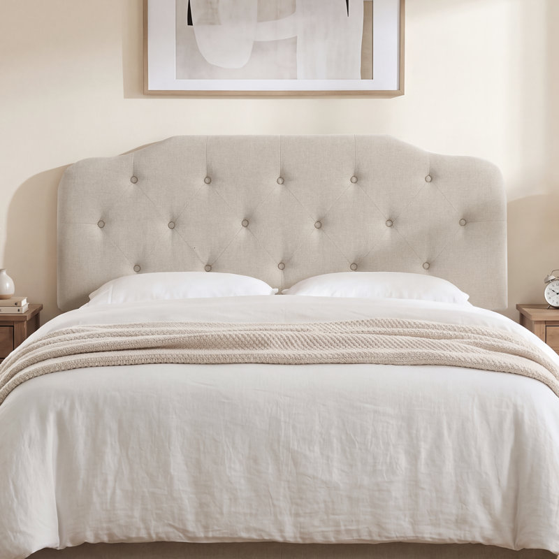 Tête de lit tapissier, Lit double, Beige, Linen