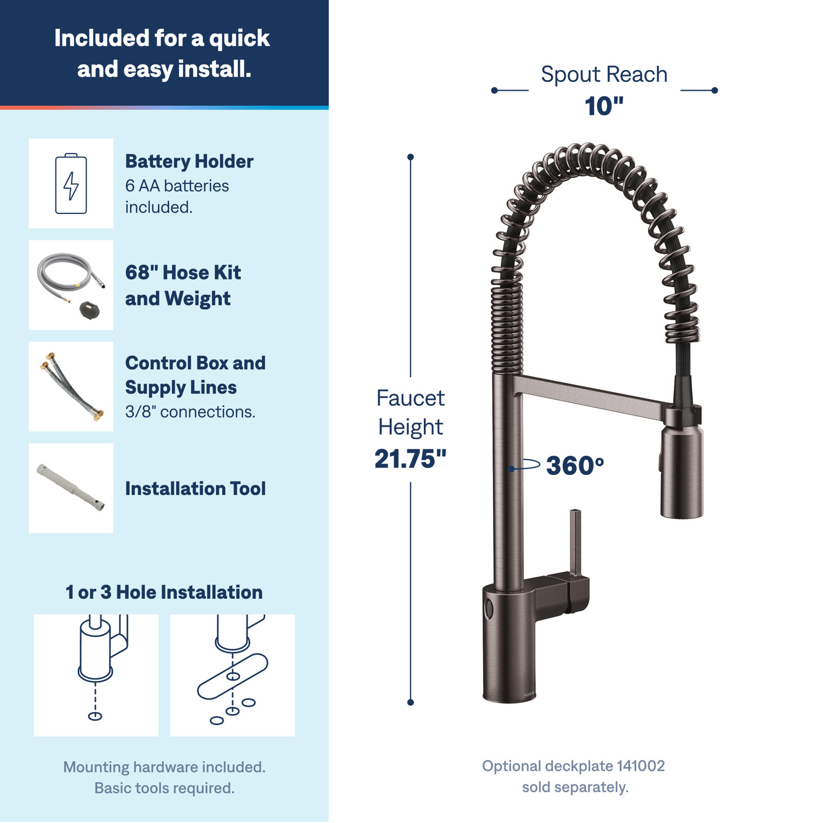 Moen Align MotionSense Spring Faucet, Black Stainless