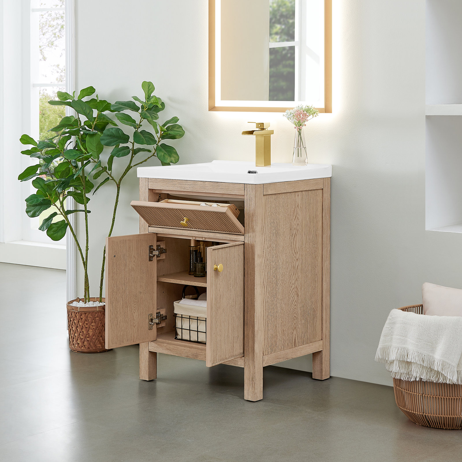 Lala 24" Single Bathroom Vanity, Natural Oak