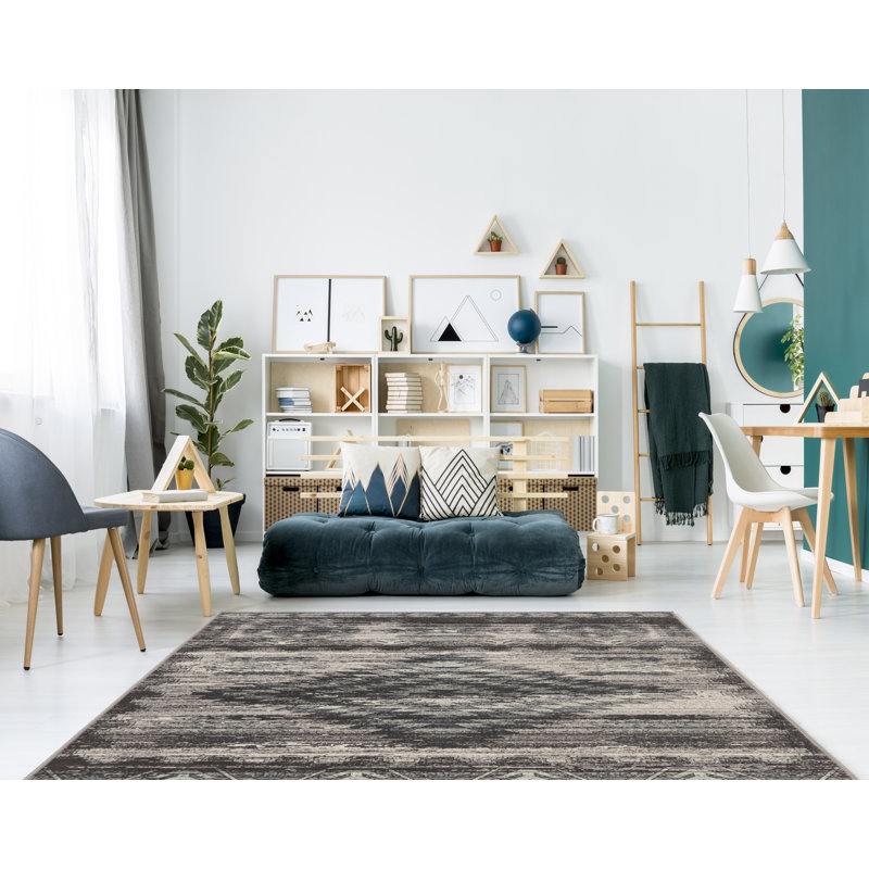 Tapis gris et bleu Miche Wabun, Rectangulaire 8 pi x 10 pi