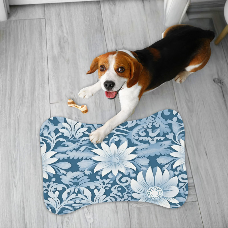 Indigo Grids - 1 Piece Bone Shape Feeding Mat