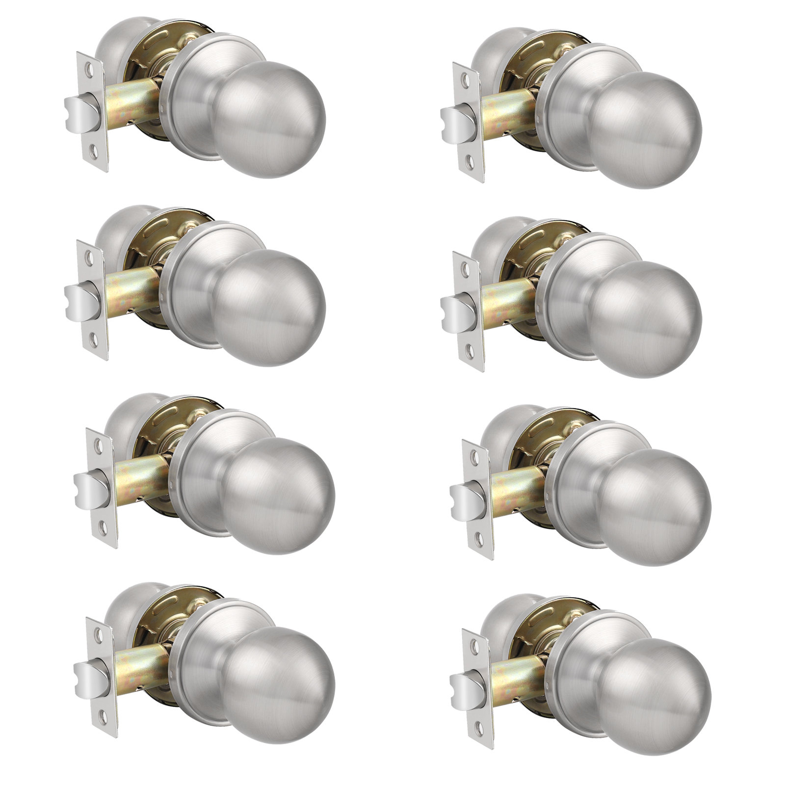 Leydebong 5-Pack Privacy Door Lever Handles | Keyless, Satin Brass Finish | Reversible For Left/Right Hand Doors, Adjustable Latch