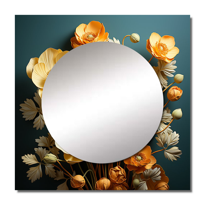 Breneshia - Yellow Buttercups Realistic Radiance I Buttercups Square Living Room Wall Mirror Art, 23" x 23"