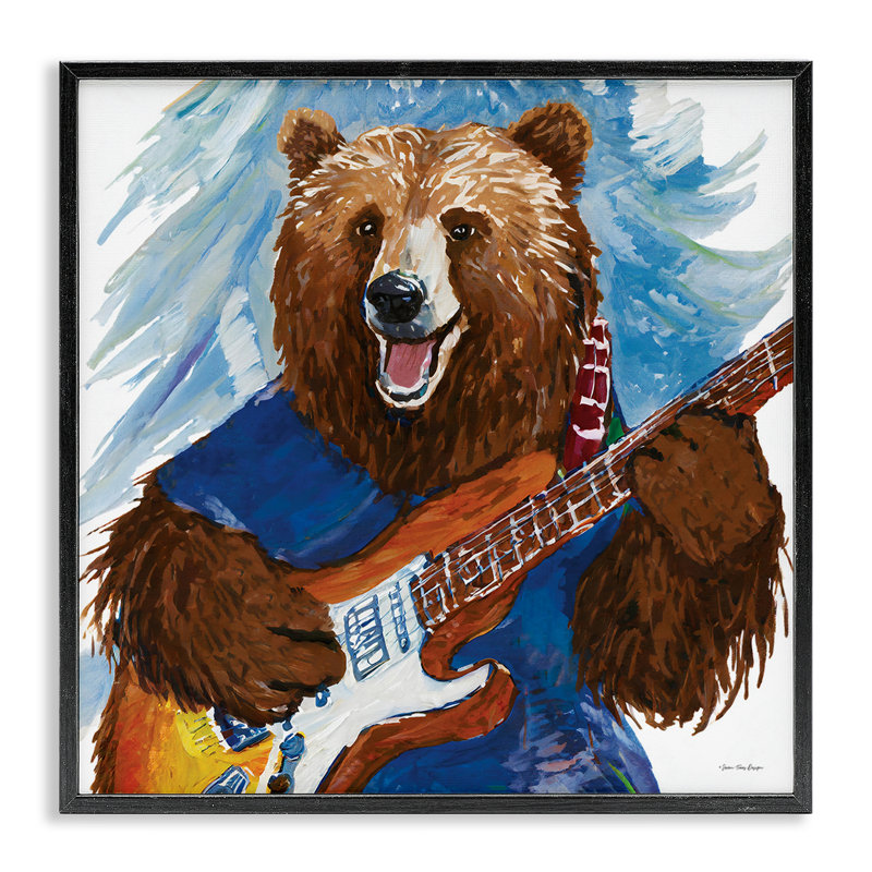 Ours jouant de la guitare, estampe numérique par Seven Trees Design, Giclée encadrée noir minuit, H 12 po x l 12 po