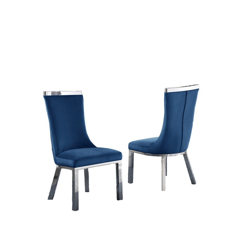 Chaise d'appoint rembourrée Felizardo en gris foncé, Bleu marine, Argent