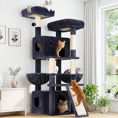 64" Cat Tree For Large Cats, Multi-level Cat Tower For3+cats With 2 Condos & Hammocks, Soft Velvetplayground,space-saving Corner Cat Tree Small Footprint,easyassembly