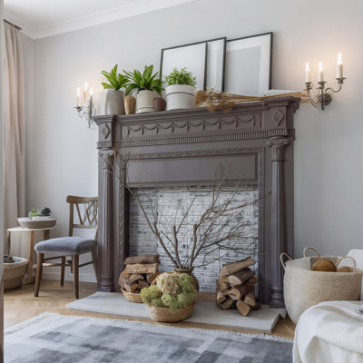 51.18"Gray Carved Vintage Mantelpiece