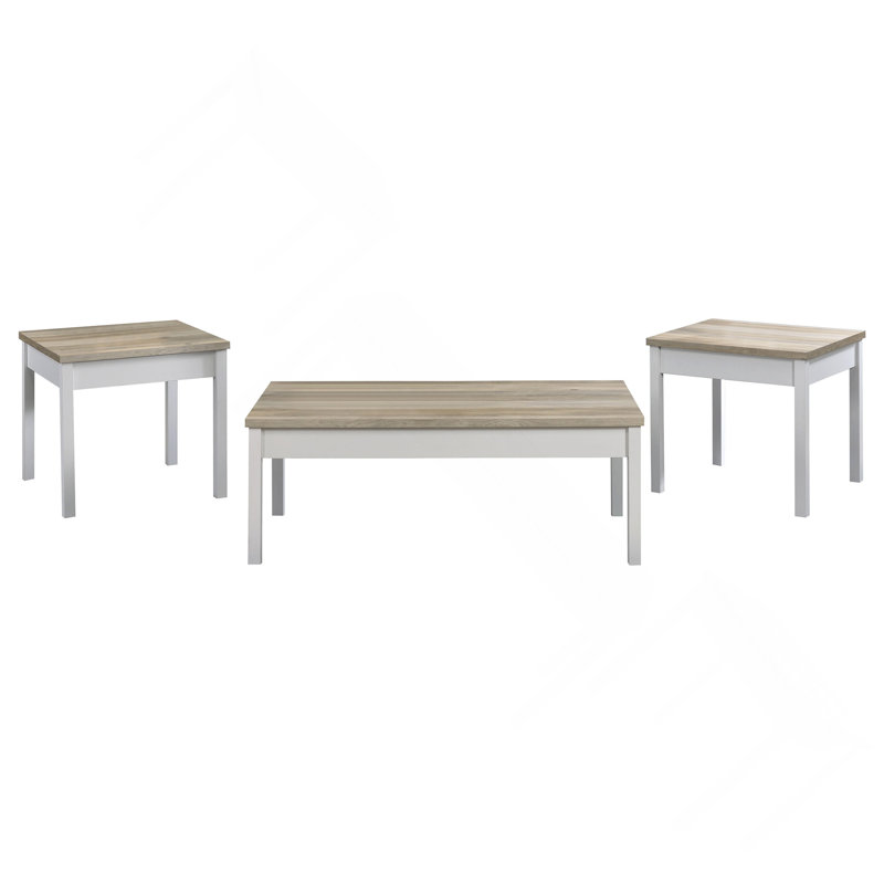 Ensemble de tables basses 3 pièces en pin et blanc vieilli