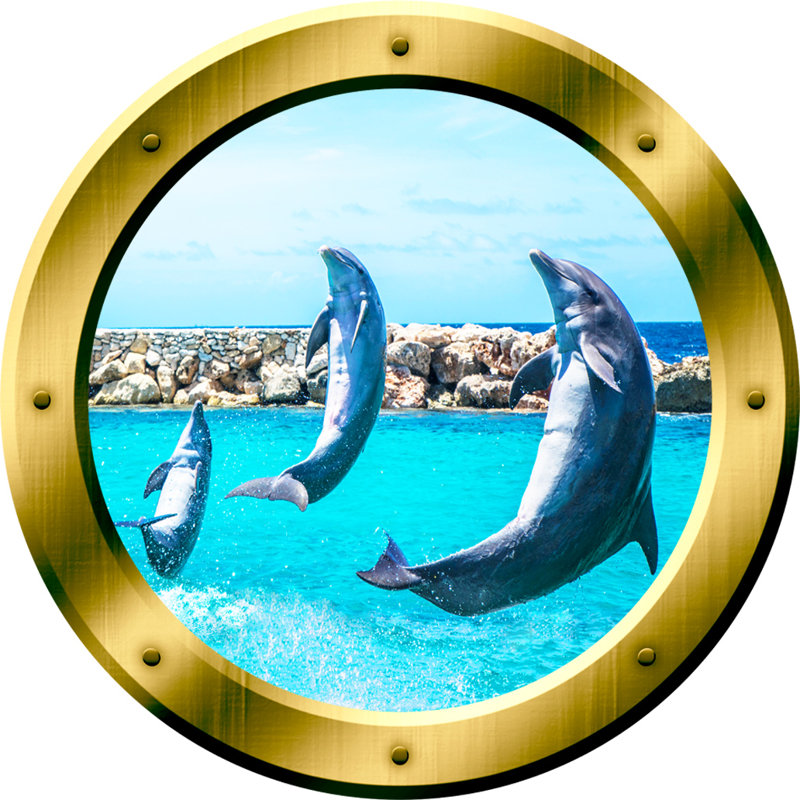 Décalcomanie murale hublot marsouin dauphins, H 14 po x l 14 po, Bronze