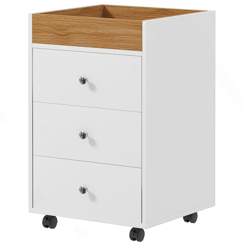 3 Drawer File Cabinet with Wheels Tray for Home Office, White, White