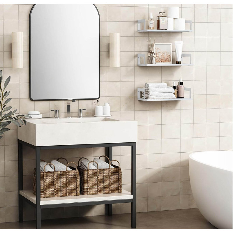 Set Of 3 , 17" Floating Wall Bookshelves, White