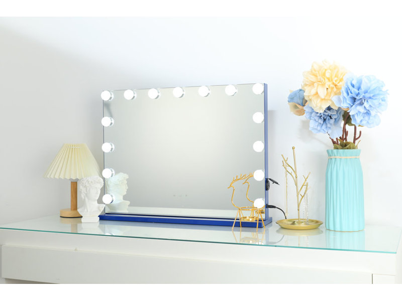 Miroir de coiffeuse avec 15 ampoules, Bleu