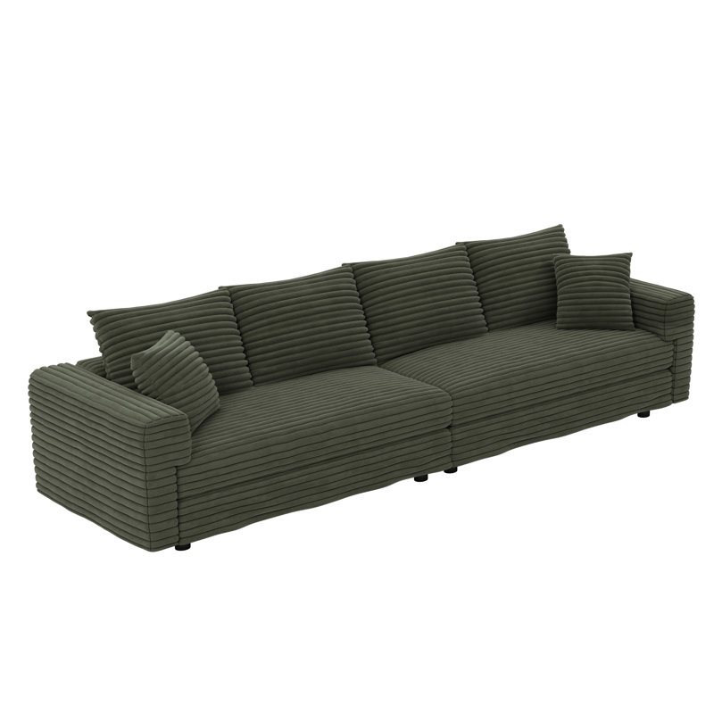Canapé 102,4 po à 4 places en velours côtelé rembourré avec ressorts amovibles et sinueux, assurant un confort supérieur, coussins modernes et confortables, support optimal