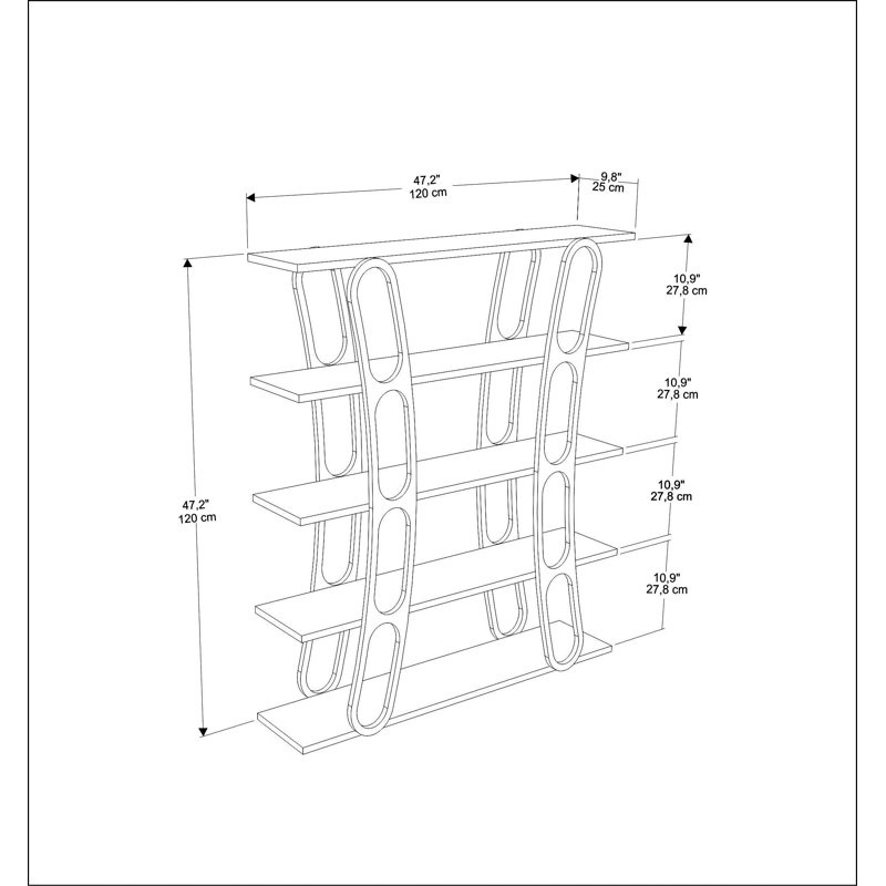 Adar 120cm H x 120cm W Standard Bookcase, White, Gold
