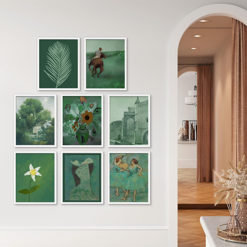 «Green Jungle Plant Ballet European Landscape Vintage Countryside», impression sur papier 8 pièces, Blanc