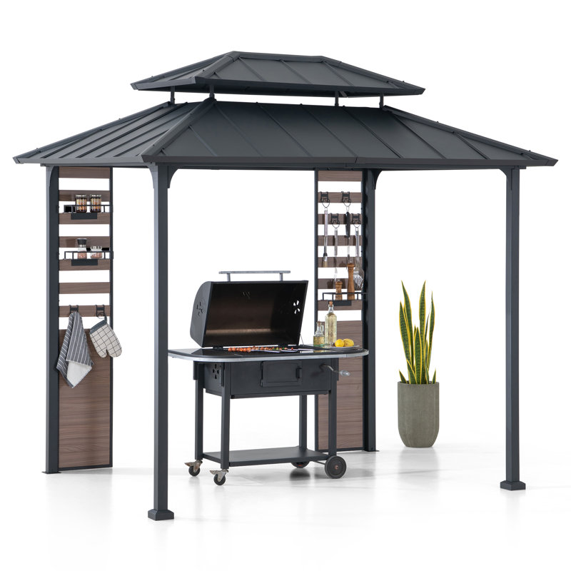 Rochdale 7 x 9 ft. Grill Gazebo, 2-Tier Hardtop Gazebo Pergola with Ceiling Hooks and Storage Shelves