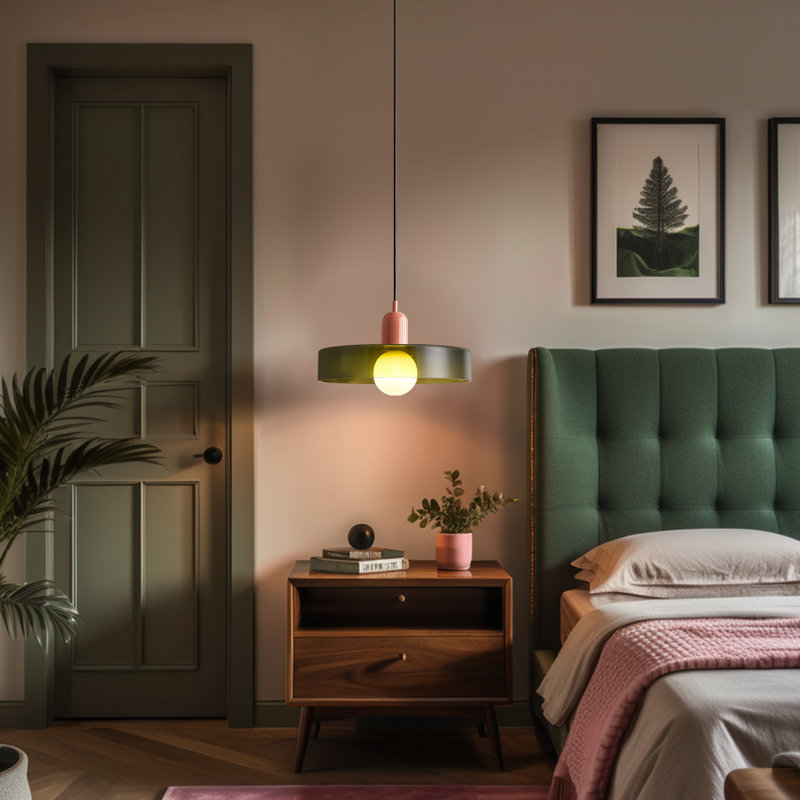 Luminaire suspendu 0 lumière, Vert, Rose, H 8,66 po x l 13,78 po x P 13,78 po