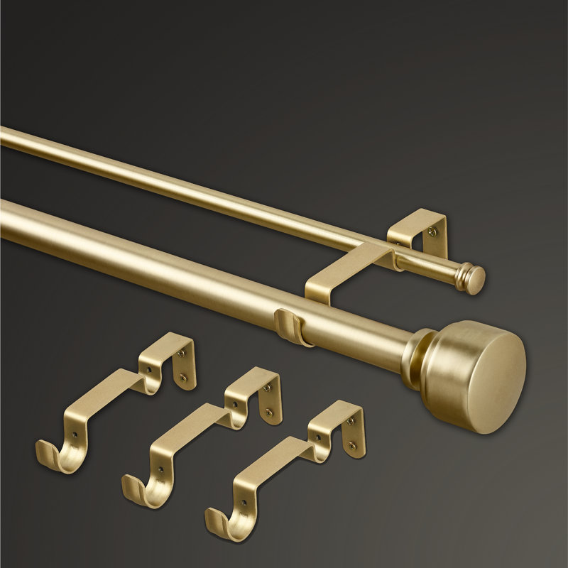 Brushed Gold Adjustable Double Curtain Rod Set with Mod Finials