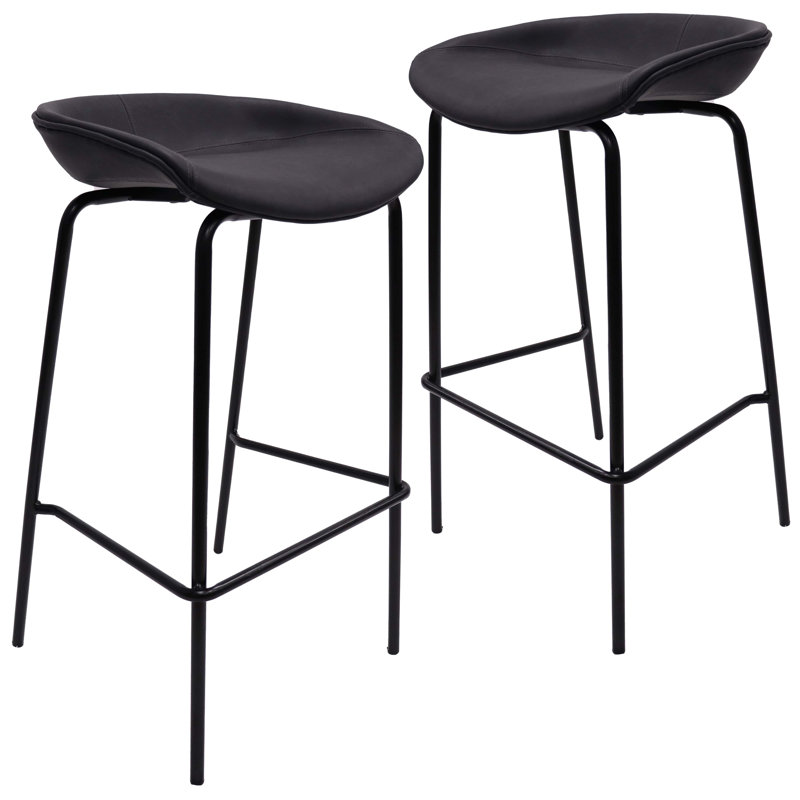 Masayo Servos Modern Barstool with Upholstered Faux Leather Seat and Powder Coated Iron Frame, Black