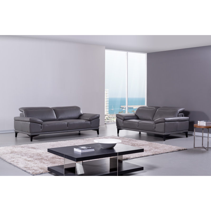 Butcombe Leather Match Pillow Top Arm Sofa, Gray Leather Match, 38"H x 85"W x 41"D