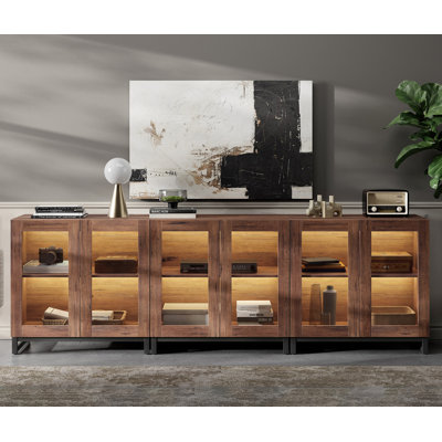 Modern Accent Cabinet with 6 Glass Doors, Multifunctional Accent Chest with Large Storage and Adjustable Shelf