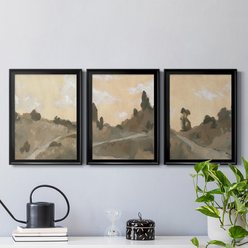 Hillside Walking Path IV, reproduction encadrée de qualité supérieure - prête à être accrochée, Cadre noir, Pas de tapis