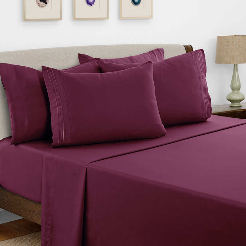 Ensemble de draps en microfibre 6 pièces Lux Decor, Ensemble de draps pour très grand lit californien, Bourgogne