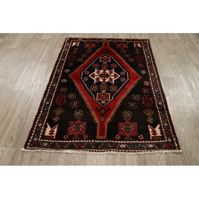 Tapis unique en laine noué à la main de style années 1990 de 3 pi 10 po x 5 pi 2 po gris foncé / rouge Hassanati