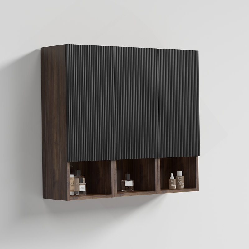 Black & Walnut Bathroom Floating Side Cabinet, Wall-Mounted For Small Space, Easy Assembly