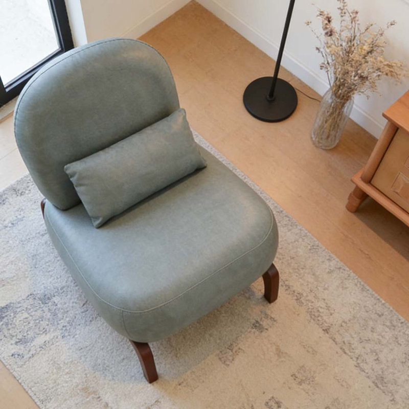 Cute Accent Chair with Solid Wood Legs, Faux Leather, Blue