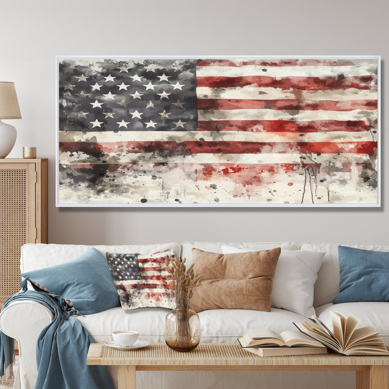Lakia - États-Unis, art sur toile, H 28 po x l 60 po, Reproduction avec cadre flottant, Blanc